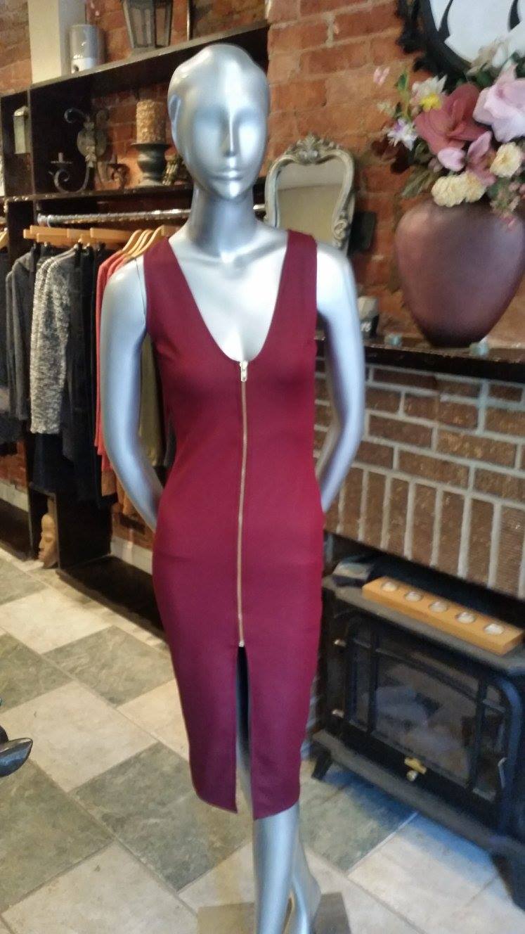 red zip up dress Women's Meet Me Downtown Red Zip Front Midi Dress | Size: L