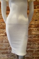 White Knit Sweater Dress; ribbed with shoulder detail