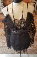 Black Romper with Spaghetti Strap, drop shoulders and intricate knitted design