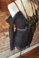 Black Romper with Spaghetti Strap, drop shoulders and intricate knitted design